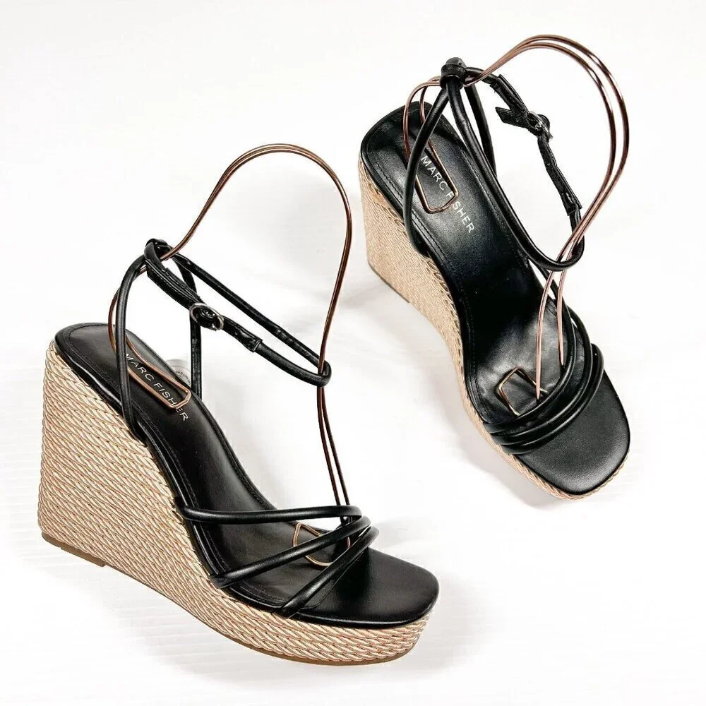 Marc Fisher Womens Size 10M Zeki Strappy Ankle Strap Wedge Heels Shoes BHFO 5777